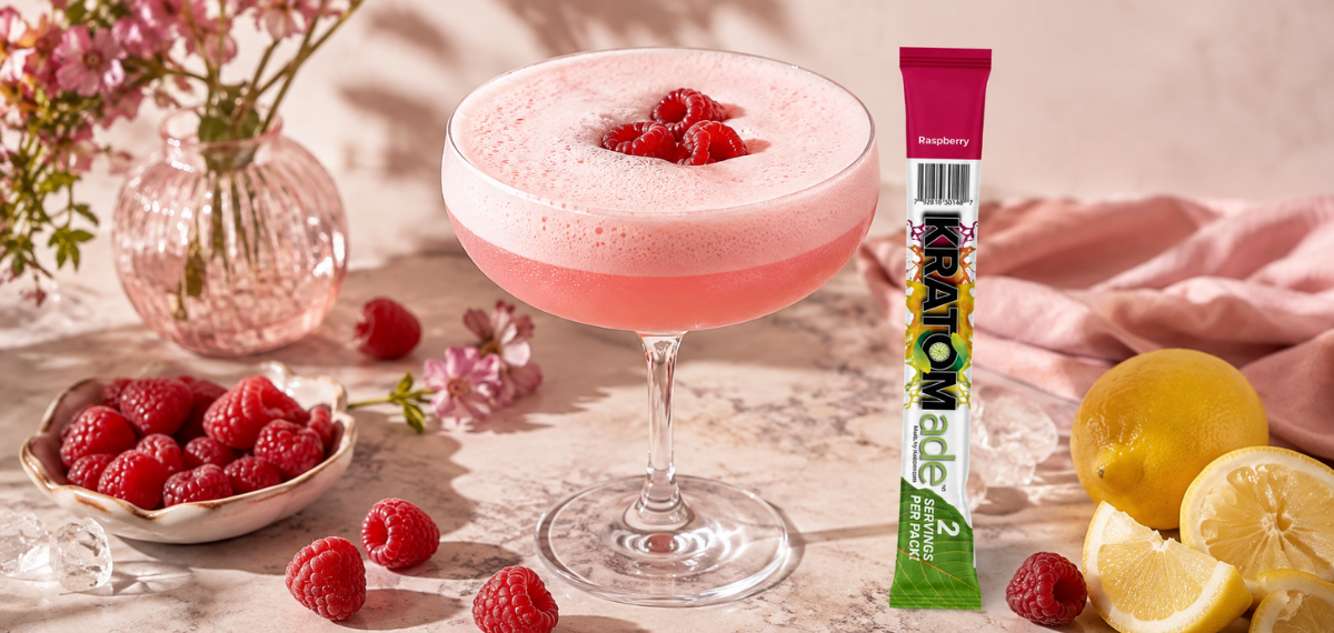 Clover Club Mocktail With Kratom Drink Mix: A Pink Raspberry Classic