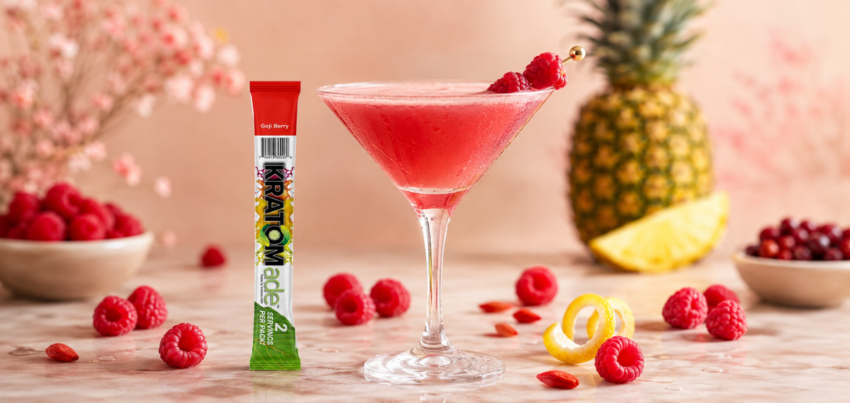 French Martini Mocktail With Kratom Drink Mix: A Goji Berry Twist