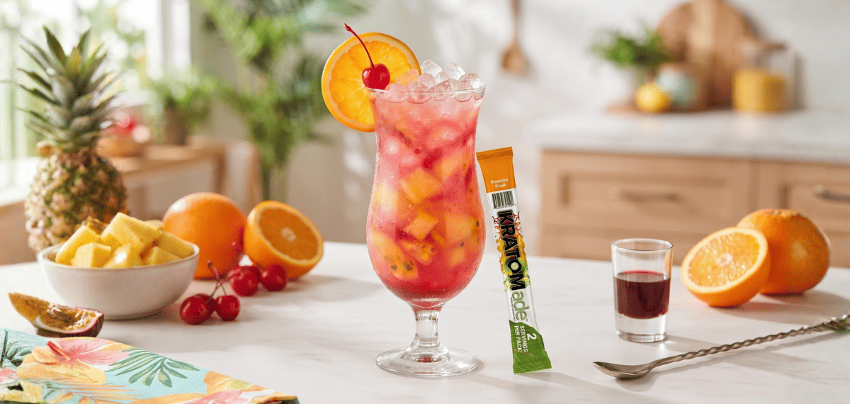 Hurricane Mocktail With Kratom Drink Mix: A Pink Tropical Storm In A Glass